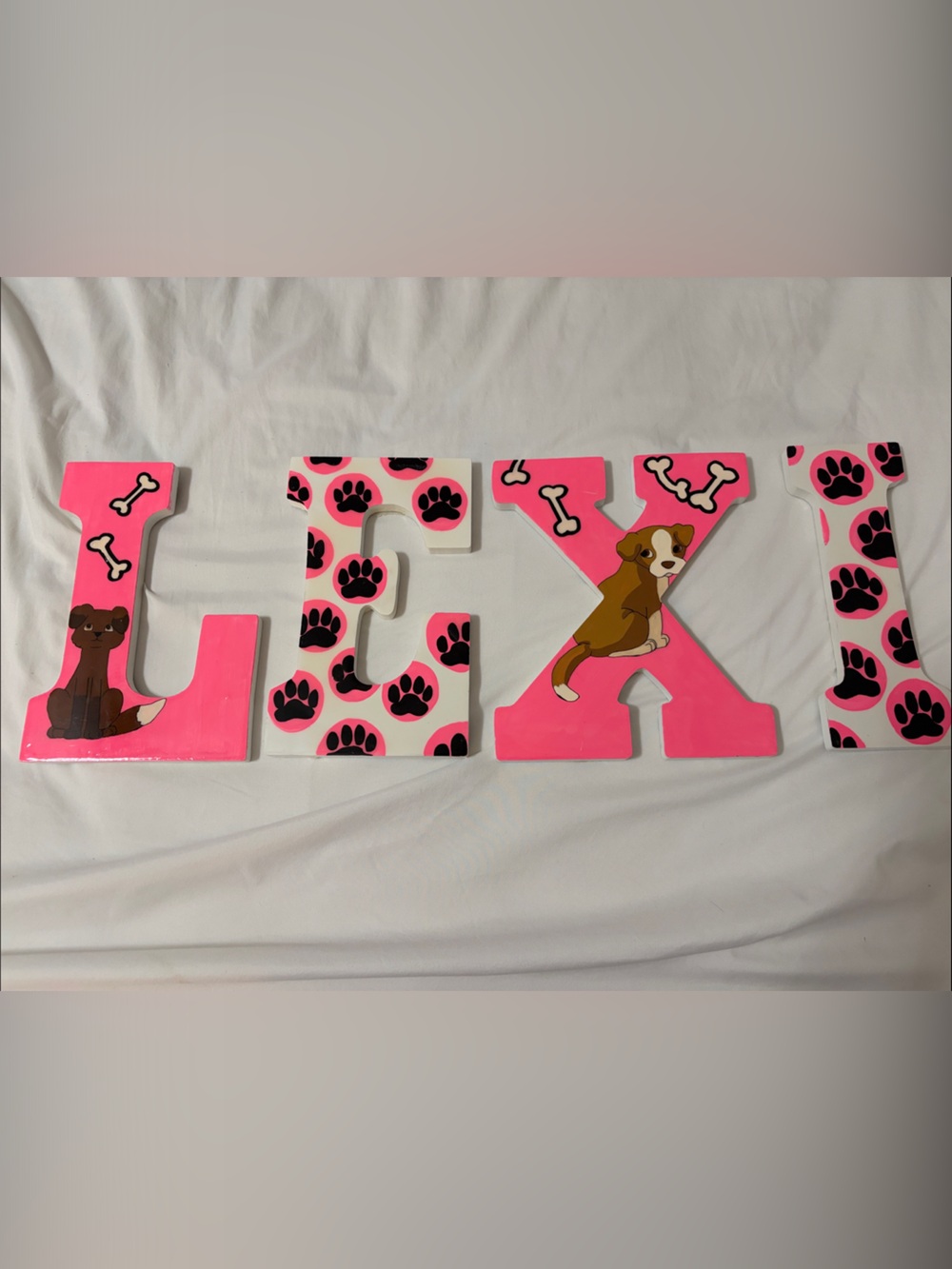 Hand Crafted Pink & Black Pet Paw Name Letters